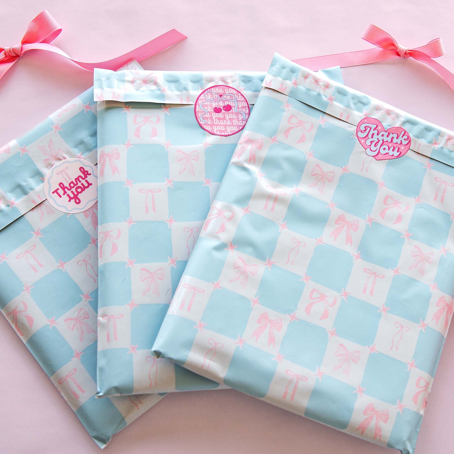cute pink bows customer thank you message label sticker customer service quotes
