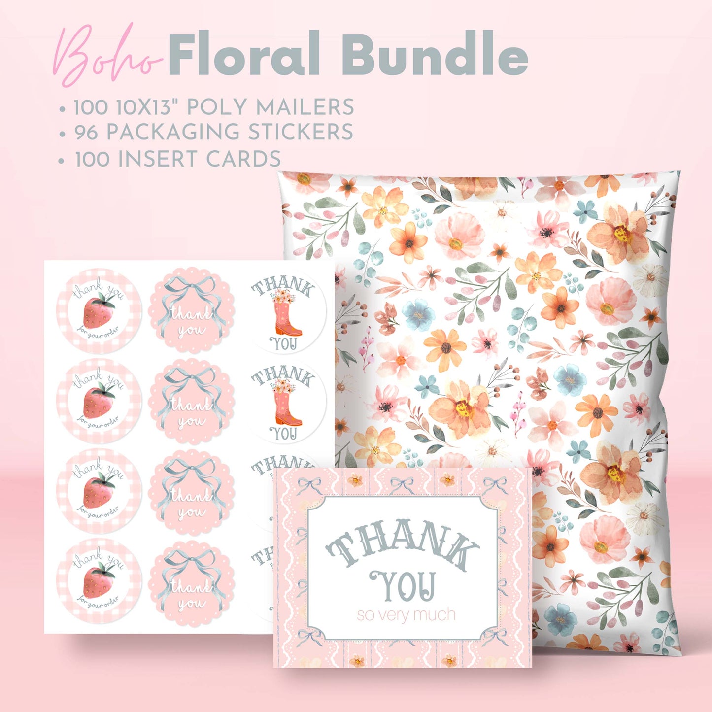 boho bulk poly mailers cute floral flower shipping supplies 10x13 envelope bags cottagecore aesthetic boutique
