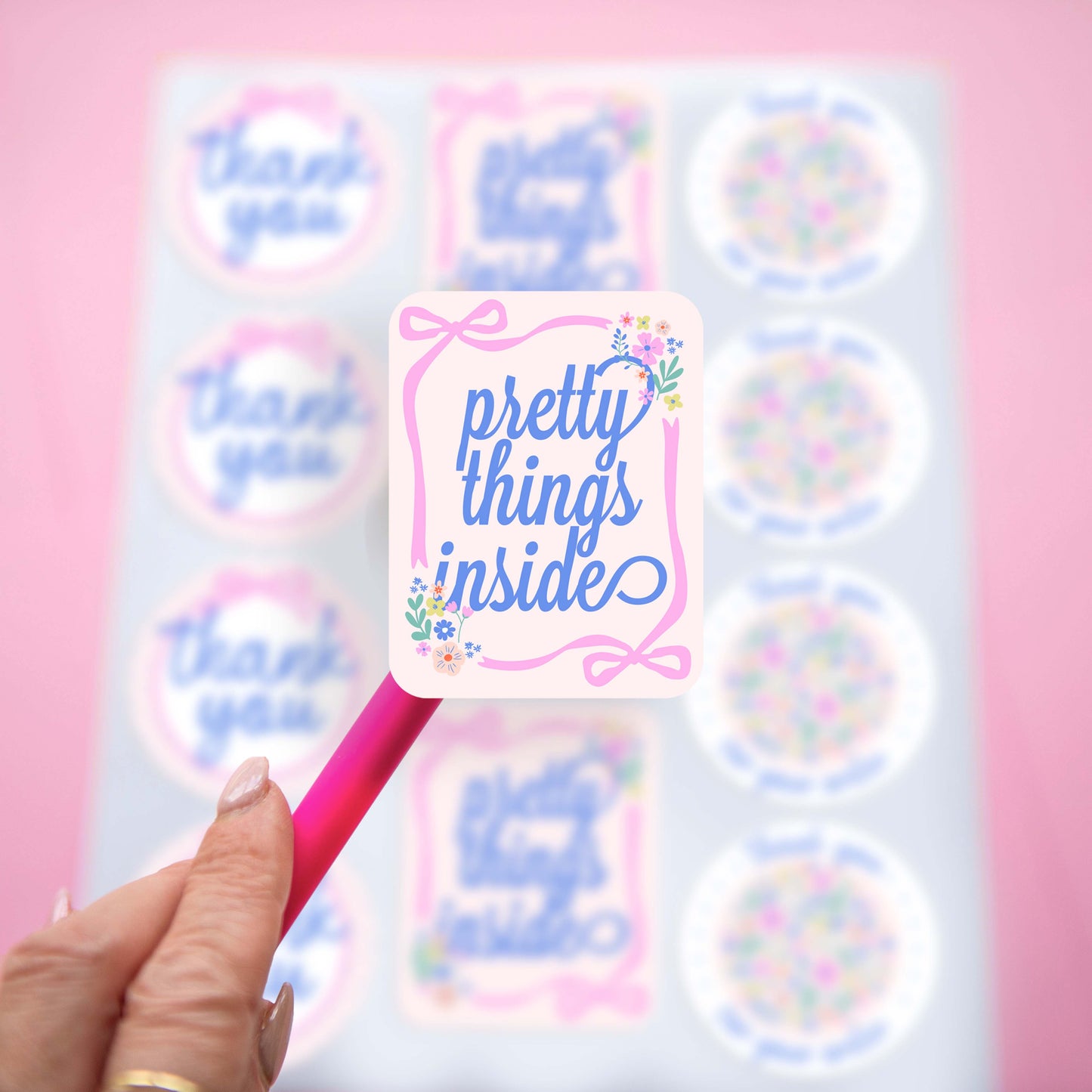 thank you stickers for customer packaging stickers with pink bows and flowers for girly small business packaging supplies