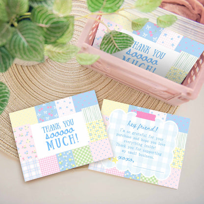 small business customer insert cards thank you for supporting my small business in patchwork pattern