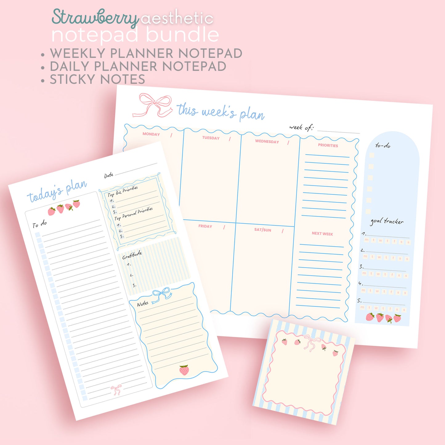 cute sticky notes aesthetic notepad best custom designer desktop notepad for small business girly cute pink strawberry