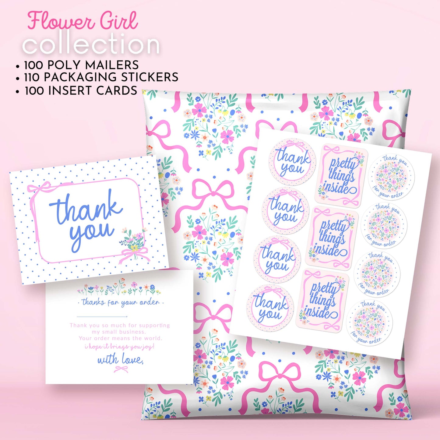 cute floral poly mailer packaging supplies with flowers pink bows designer boutique shipping supplies shipping bags