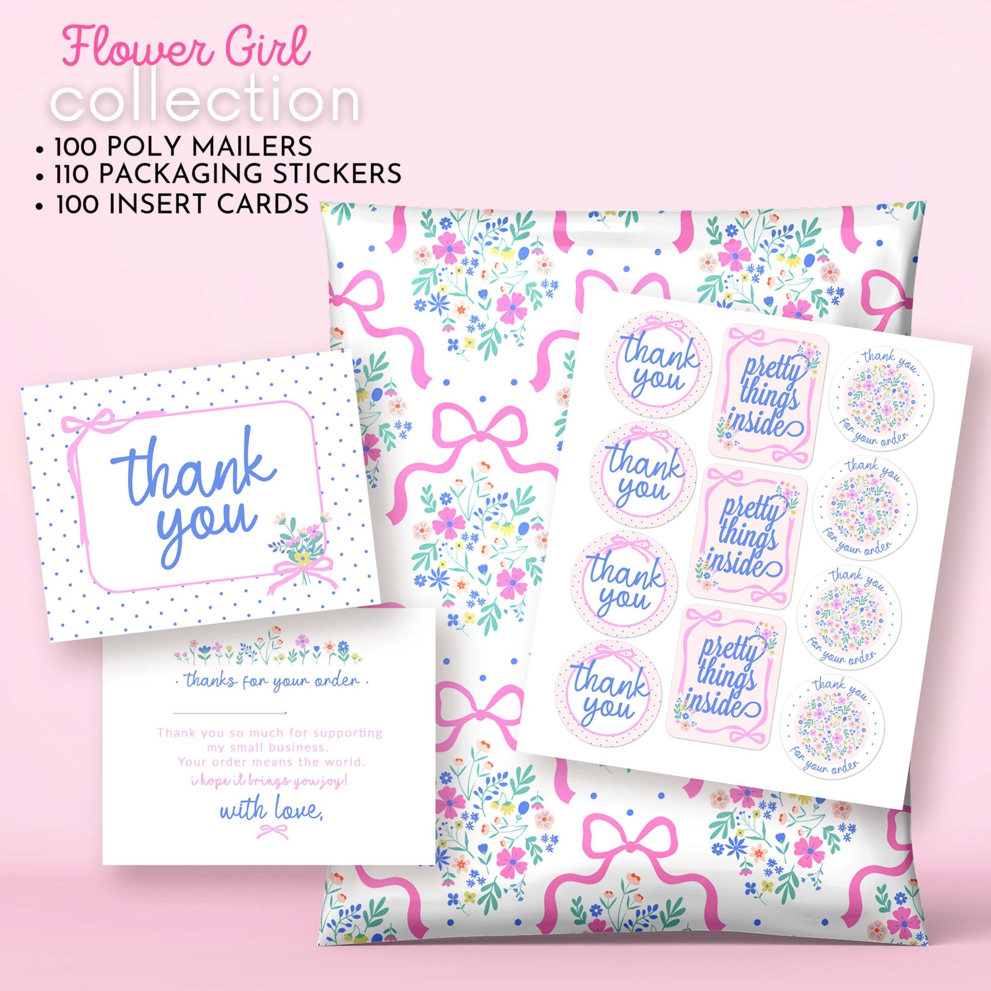 cute floral poly mailer packaging supplies with flowers pink bows designer boutique shipping supplies shipping bags