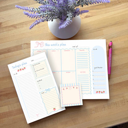 cute pink strawberry aesthetic notepad bundle cute sticky notes daily weekly planning notepad