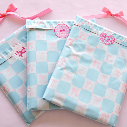 cute pink bows customer thank you message label sticker customer service quotes