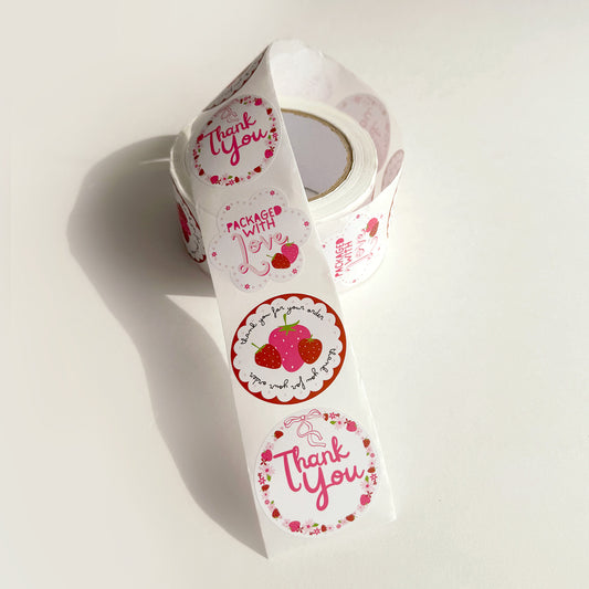 cute sticker roll with strawberries customer thank you stickers for packaging supplies small business shipping