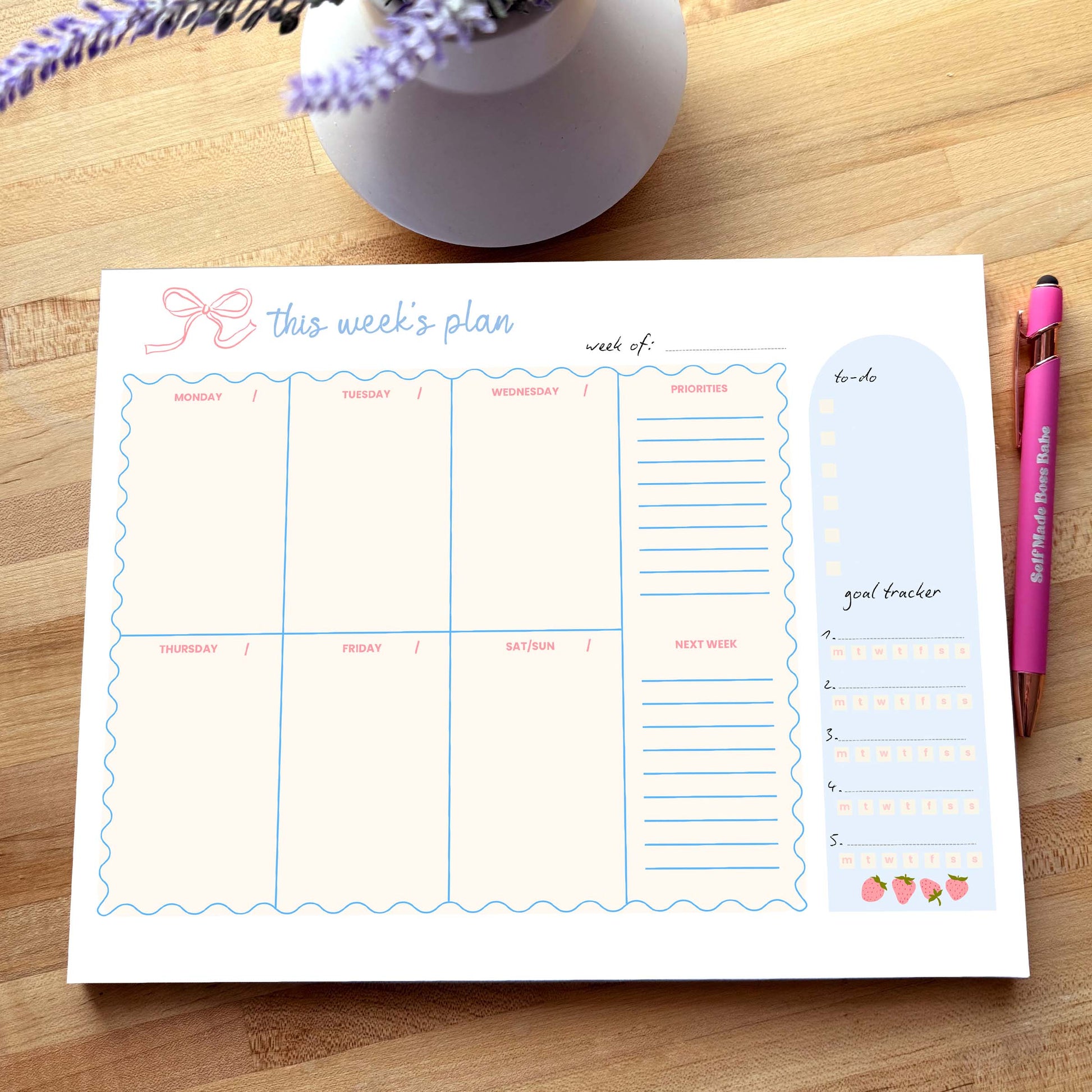 cute notepad girly pink strawberry weekly calendar designer notepad