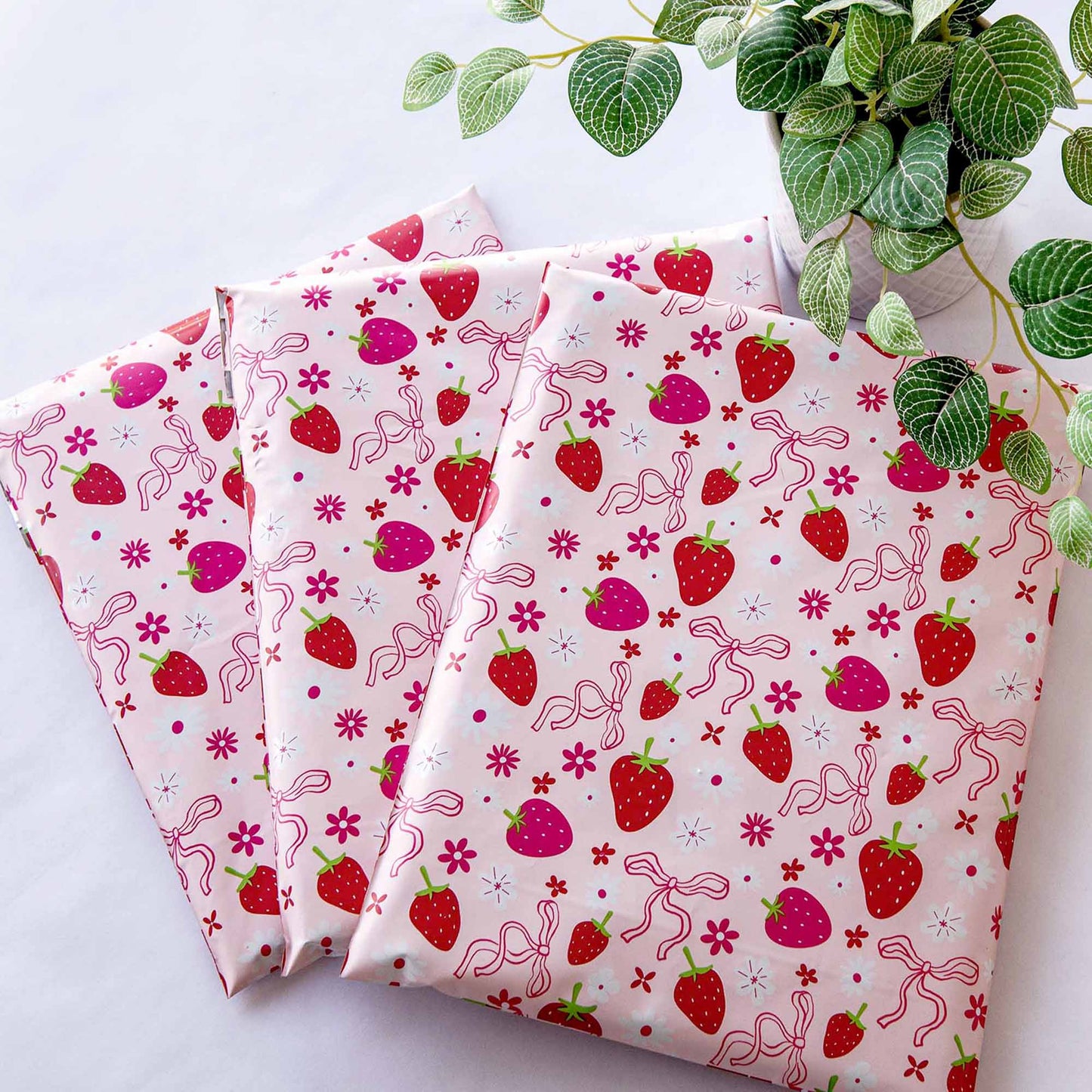 pink strawberry cute designer summer mailers for girly small business women owned packaging supplies