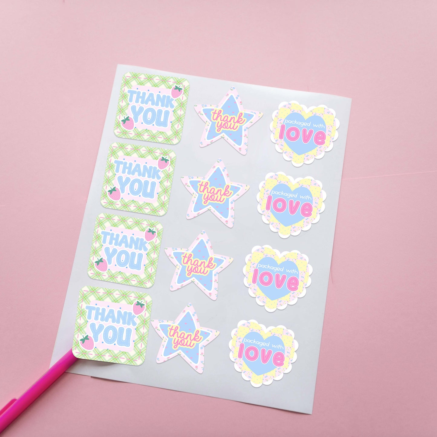 customer thank you stickers for small business packaging in cute shapes