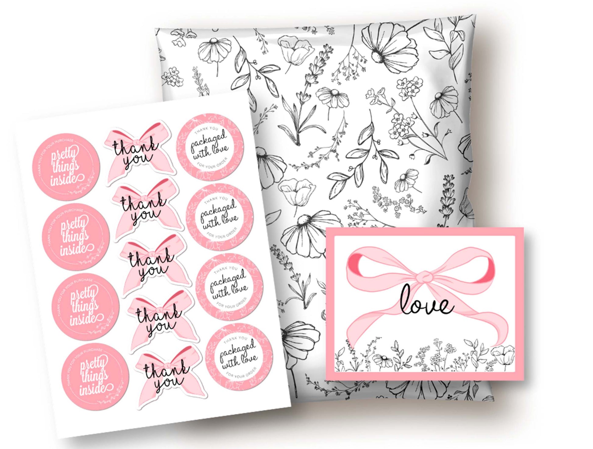 cute pink bows girly coquette shipping supplies packaging poly mailers for small biz store valentine packaging envelope mailer