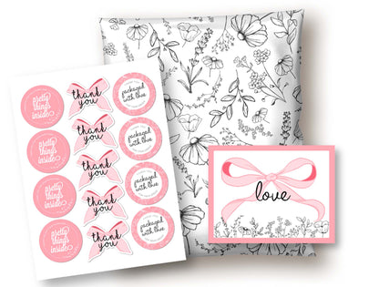 cute pink bows girly coquette shipping supplies packaging poly mailers for small biz store valentine packaging envelope mailer